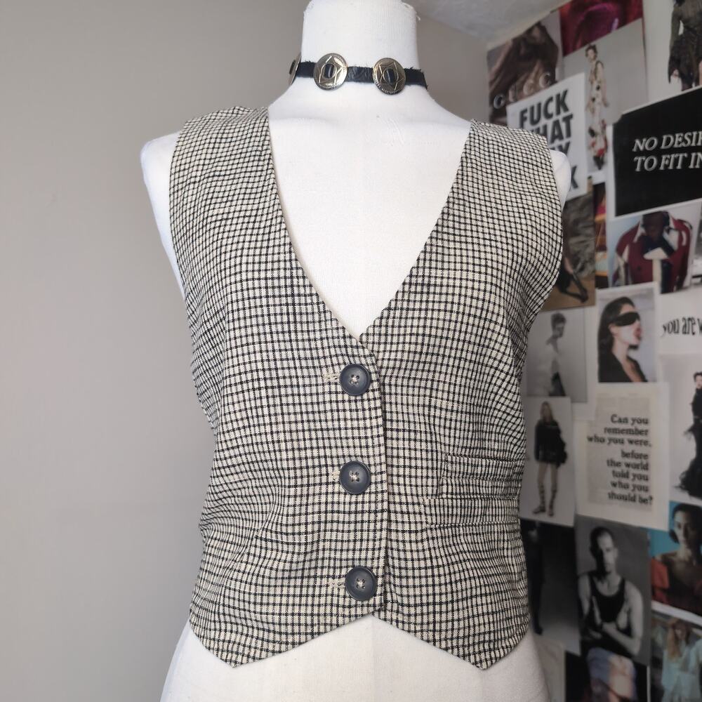 Check Pattern Button Front Free People Vest